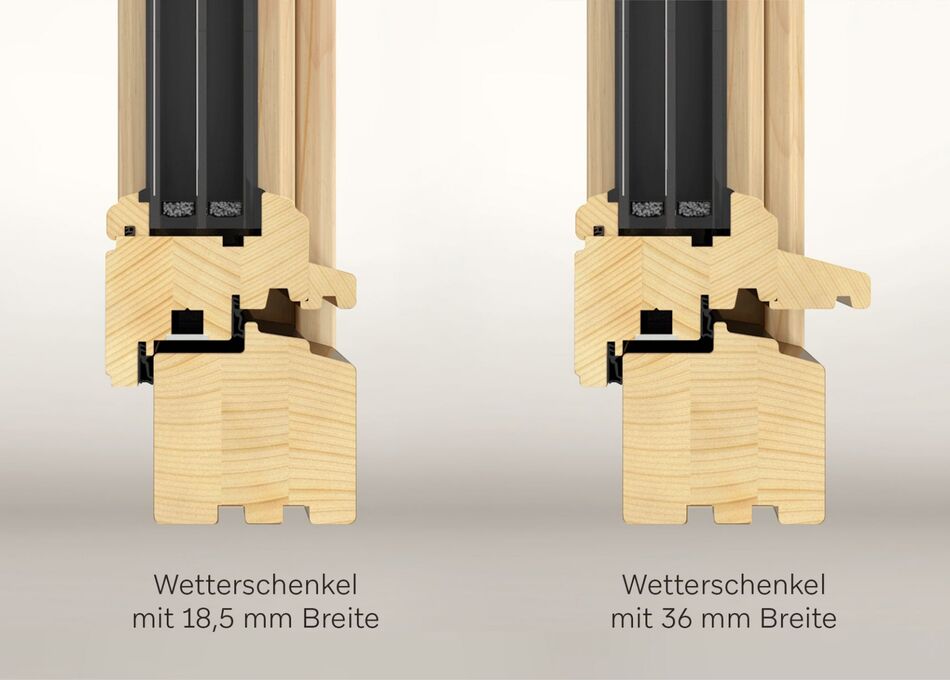 Wetterschenkel aus Holz am Fensterflügel