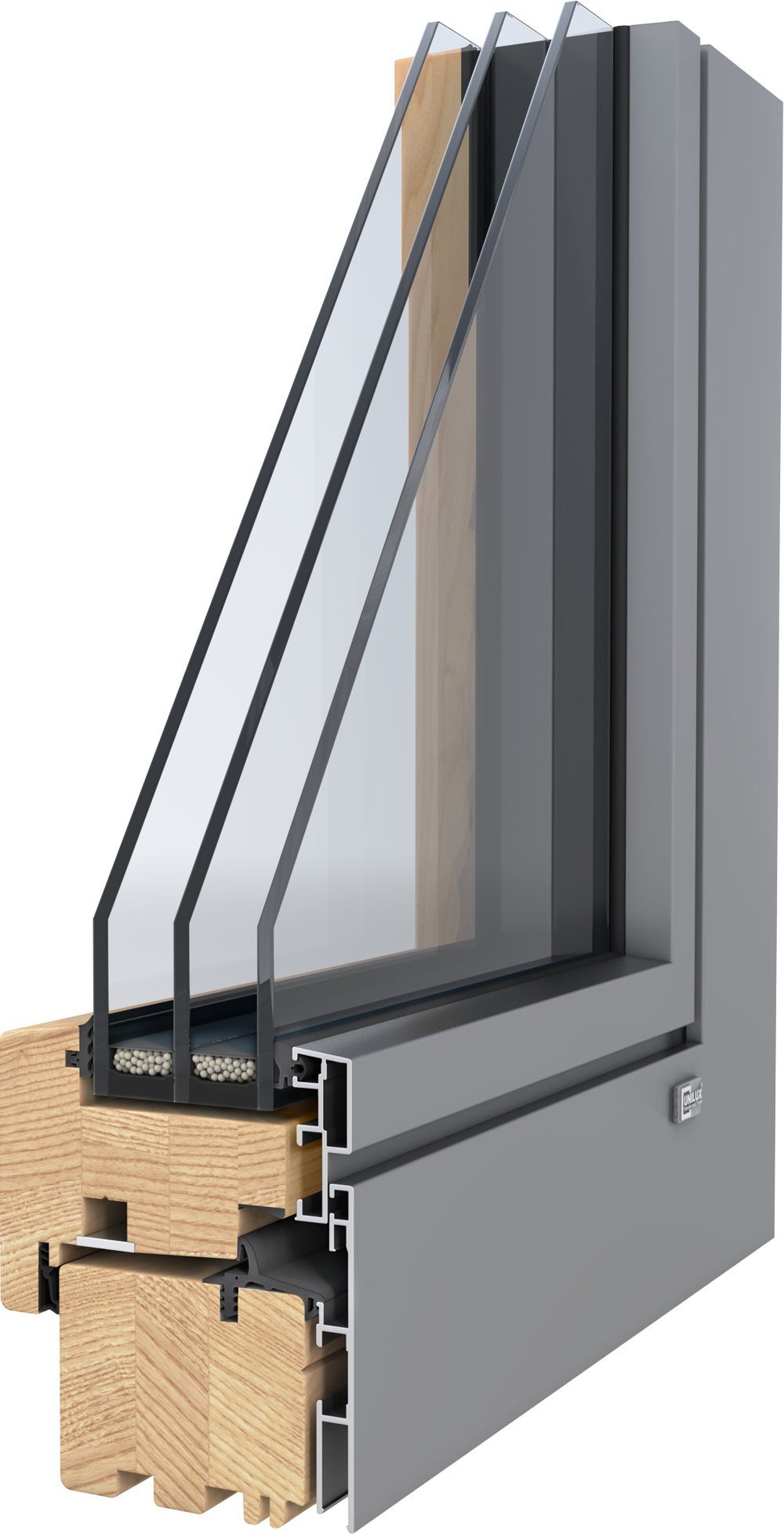 Profilschnitt UNILUX DesignLine Holz-Alu-Fenster
