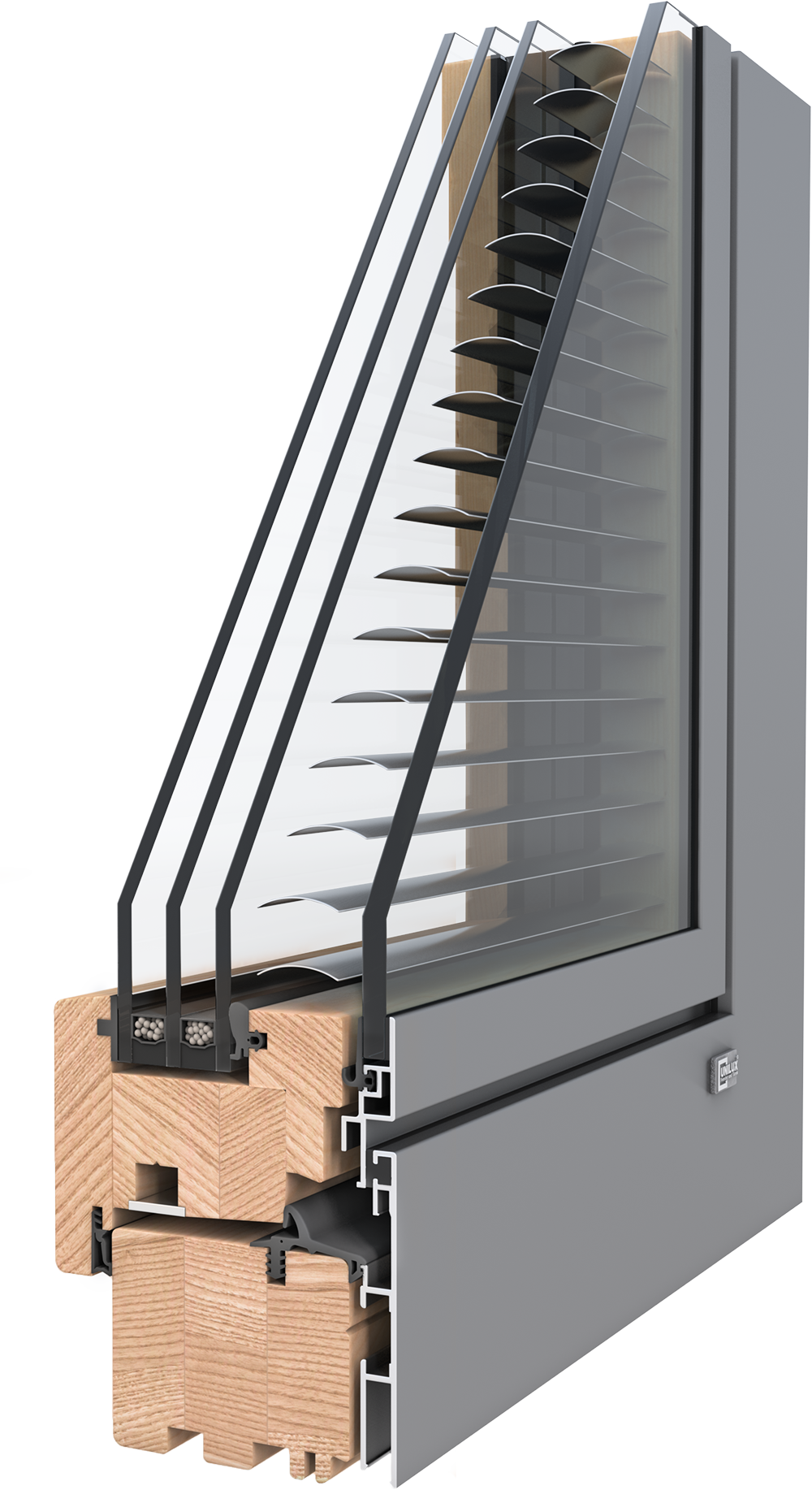 Profilschnitt UNILUX DesignLine Privacy Holz-Alu-Fenster