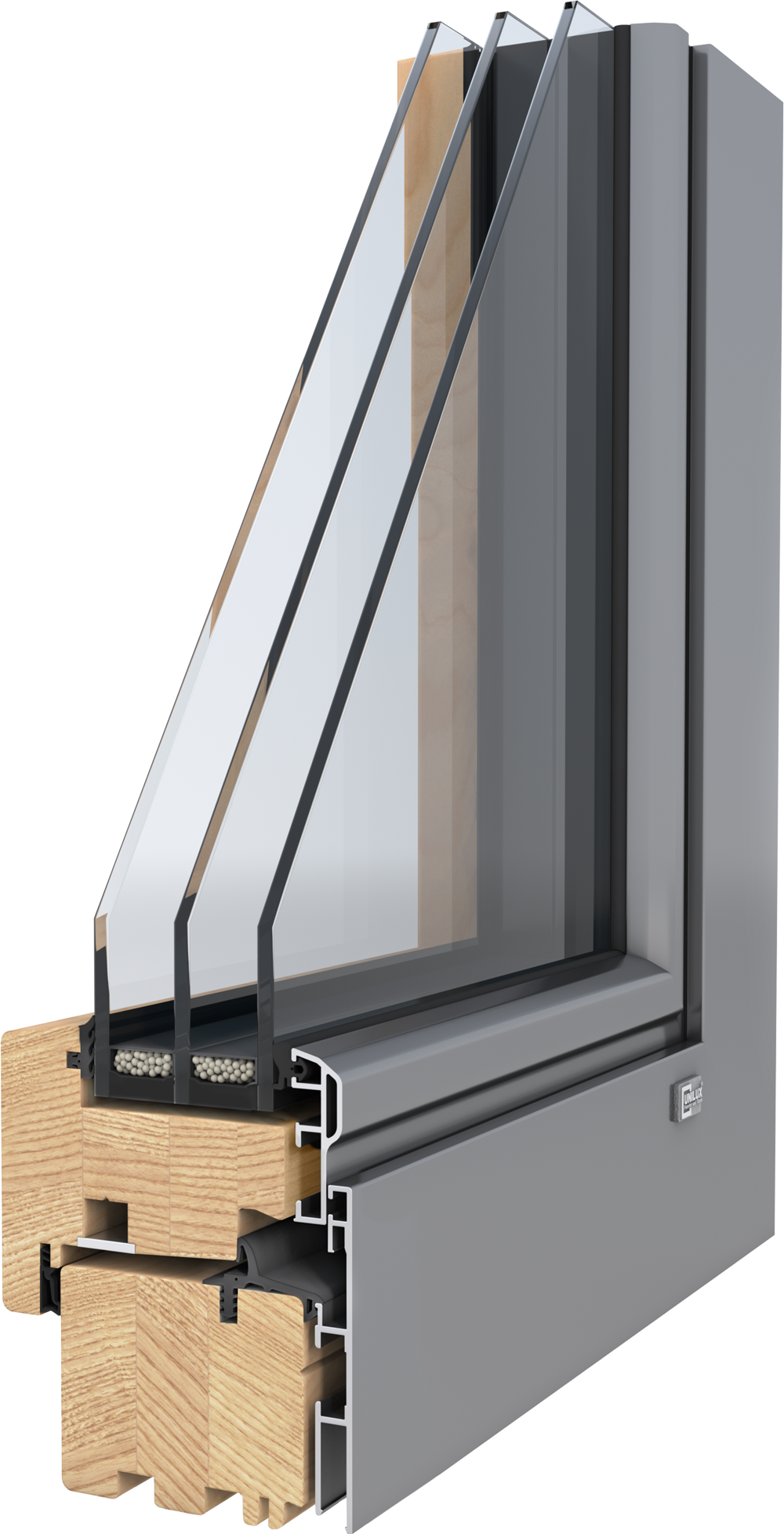 Profilschnitt UNILUX LivingLine Holz-Alu-Fenster