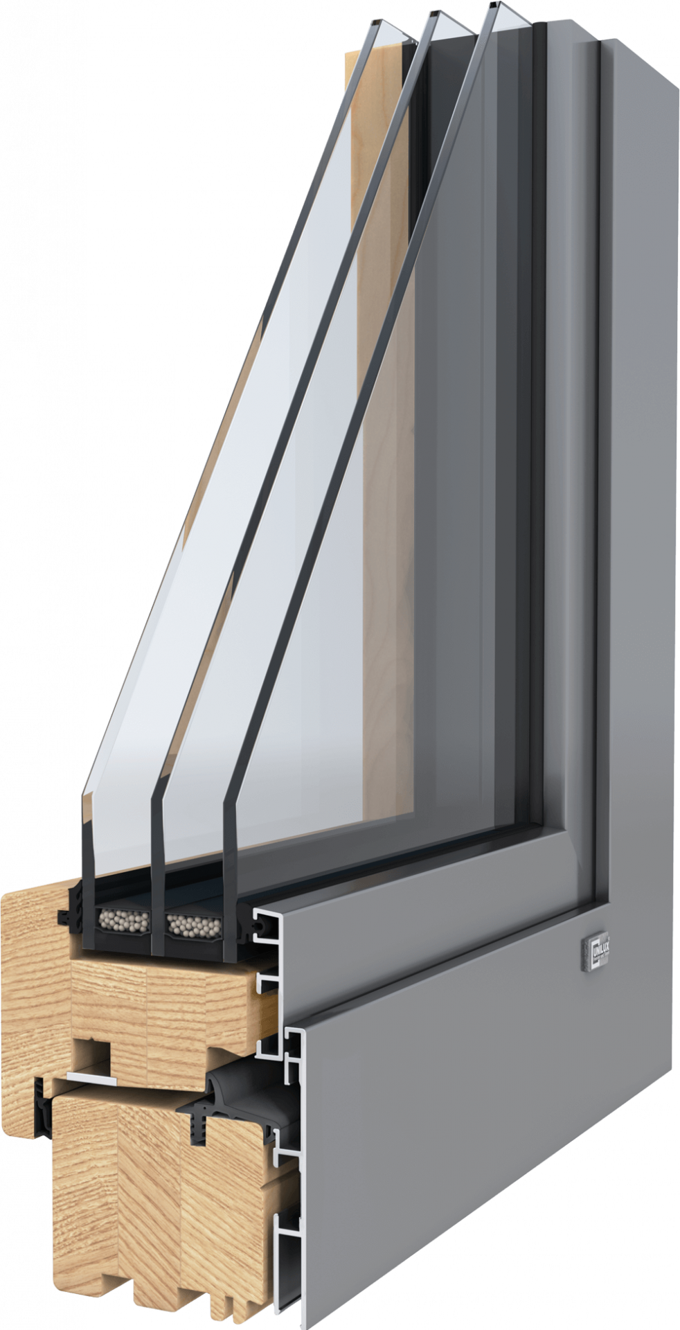 Profilschnitt UNILUX ModernLine Holz-Alu-Fenster