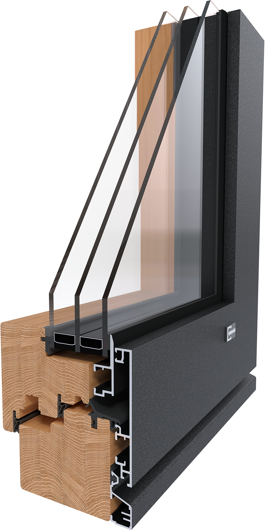 Profilschnitt UNILUX PureLine Integralfenster