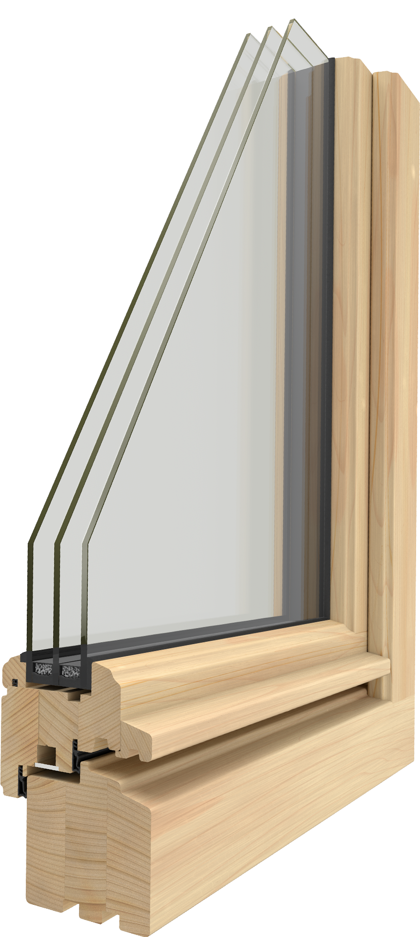 Profilschnitt UNILUX Meisterfenster Denkmal: Wetterschenkel aus Holz, ohne sichtbares Metall
